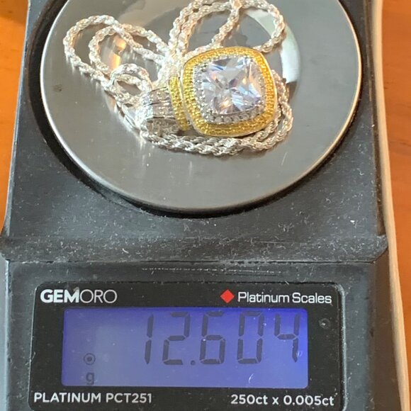 Solid 925 Sterling Silver 5CT Modified Square Cut CZ Pendant on 20" Rope Chain - Picture 14 of 14